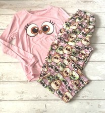 Girls 10/12 Fleece Pink Pajamas Set Angry Birds Size 10 12 Pjs Owl Eyes Print