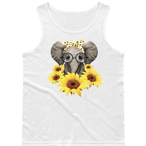 ┥ Camiseta sin mangas con girasol elefante para hombre/unisex divertida linda para ser amable nerdy - Imagen 4 de 4