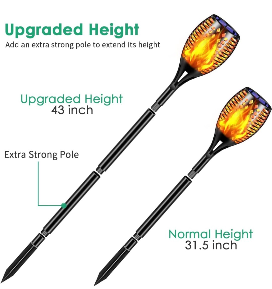 Tomcare Solar Lights Upgraded, 43″ Waterproof Flickering Flames 96 LED