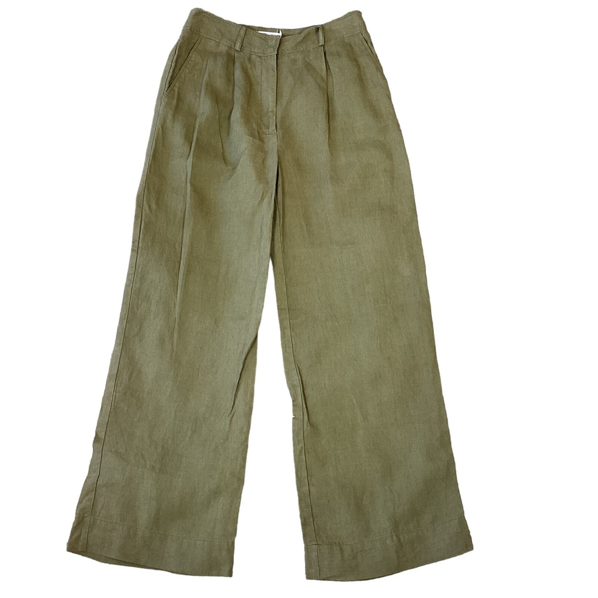 Monoprix Premium Sz 36/US 5 Woven Olive Green Cropped