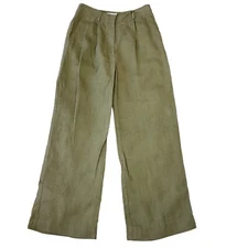 Monoprix Premium Sz 36/US 5 Woven Olive Green Cropped Pleated Trouser Pant 298H