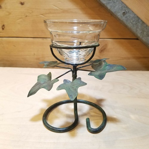 Metal Leaf Vine Candle Stand Green & Black w Clear Glass Holder Swanky Barn - Picture 6 of 12