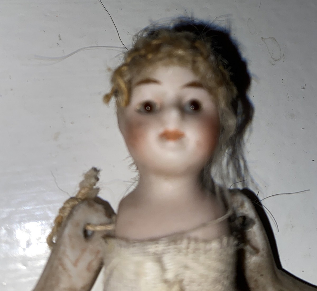 Antique Doll all bisque jointed Brown glass eyes 3 1/2 Antique Doll all bisque jointed Brown glass eyes 3 1/2