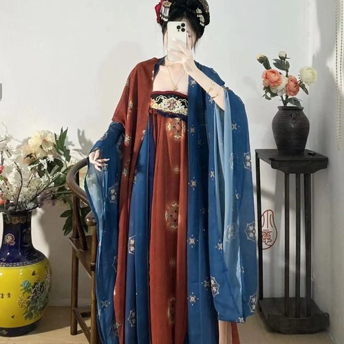 Women Chinese Traditional Hanfu Cosplay Costume Summer Blue&Yellow Hanfu Dress - Picture 8 of 14