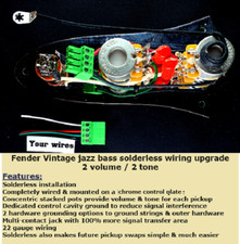 Fender Jazz Bass Solderless Wiring Upgrade with Plate - 2 Volume/2 Tone