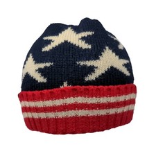 Stars Stripes Beanie Hat Multicolor One Size Stretch Knitted Patriotic