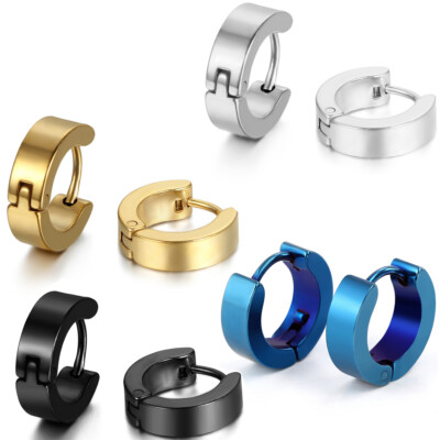 4MM Stainless Steel Men's Women's Huggie Hinged Hoop Snap Earrings One Pair