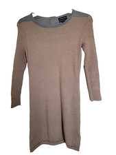 Cynthia Rowley merino wool dress women's L long sleeve color block Beige grey
