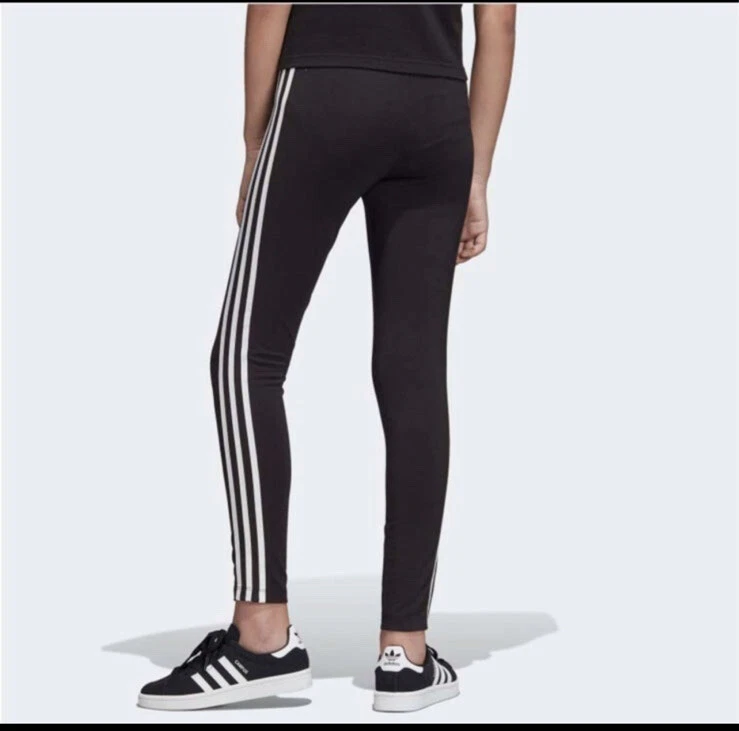 Adidas Junior Girls 3 Stripes Leggings Black White Size 14 eBay