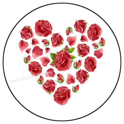 RED ROSES FLORAL HEART ENVELOPE SEALS LABELS STICKERS PARTY FAVORS