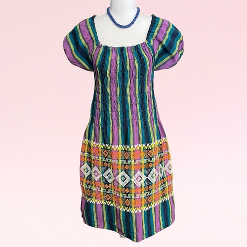 vintage Mayan Modern Guatemalan multicolor hippie boho festival midi dress OS