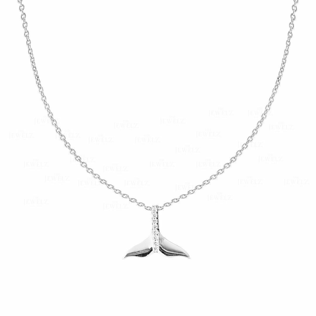 VS/F-G Diamond 14K Gold Whale Tail Pendant Necklace- The Jewelz
