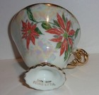 December Poinsettia Flower of the Month Footed Cup & Saucer w Gold Trim — photo 3