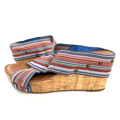 Crown Vintage Women Size 9 Multicolor Striped Stretchy Fabric Wedge Sandal Shoe - Picture 7 of 7