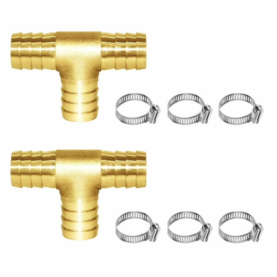 PAKA TOOLS 2Pcs 5/8" ID Hose Barb, Tee T 3 Way Union Fitting Intersection/Split Brass Water
