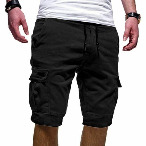 Mens Elastic Waist Cargo Three Quarter Pants Combat Shorts 3/4 Long Trousers-ण - Picture 7 of 17