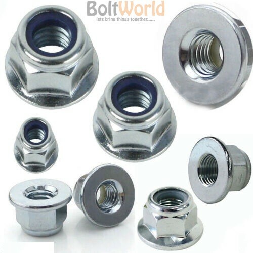 ZINC FLANGED NYLOC NUTS NYLON INSERT LOCKING FLANGE NUTS M5 M6 M8 M10 M12 M16 - Afbeelding 1 van 2