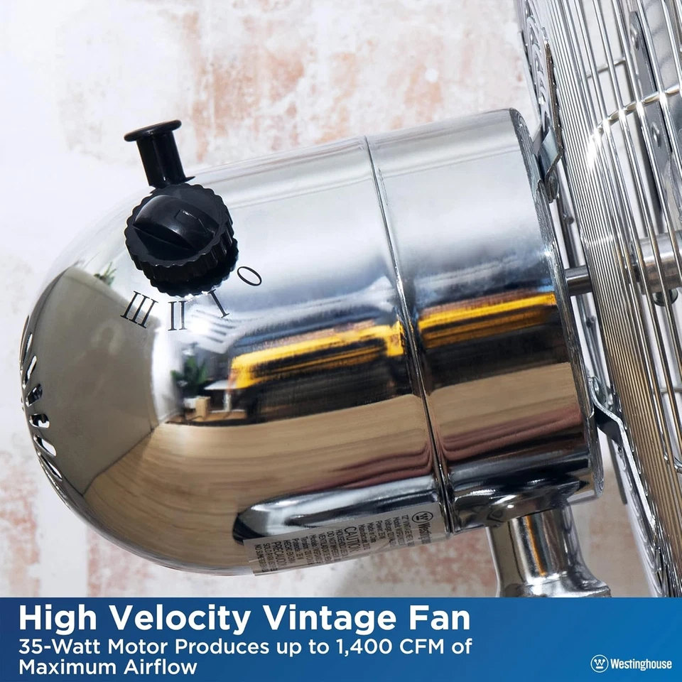 Ventilador de metal Westinghouse 12" ligero pequeño vintage con oscilación de 75° Foto 4 de 4