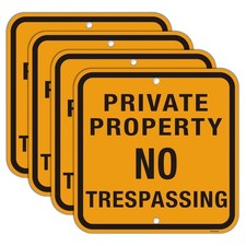 Large 4 Pack Private Property No Trespassing Sign, Reflective Aluminum Meta...