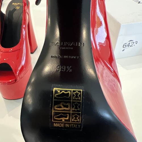 $1250 Balmain Patent Peep-Toe Slingback Platform Pumps Red Size US 9.5 - Picture 3 of 20