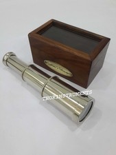 6" Handheld Brass Telescope with Glass Wooden Box Nautical Gift Rustic