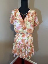 Kendall Lane Midi Pink Floral Dress Womens Mini Smocked M