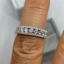 Image of 2Ct Round Cut Real Moissanite Half Eternity Wedding Band 14K White Gold Plated
