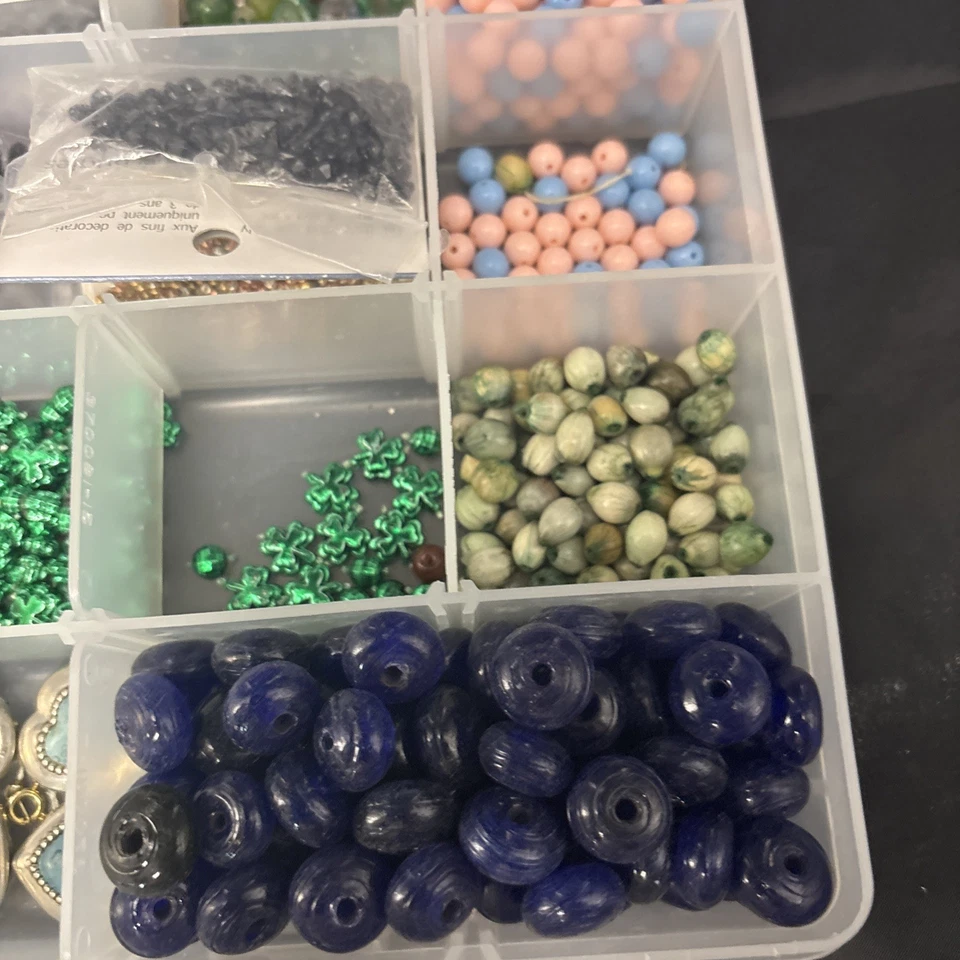 Vintage Lot Of Crafting Beads, Seed Beads, Novelty Items, Vintage Jewelry W Box - Image 2 of 4