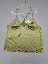 NWT~EKOUAER~ Satin Cami Top Size XL Dark Olive Green Adjustable Straps