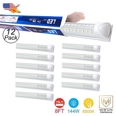12 Pack 8Ft High Output Linkable Led Shop Lights 144W 18000Lm 6500K Tube No RF