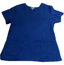 Scrub Star Solid Blue Short Sleeve Scrub Top Shirt Pockets Woman  s Size M