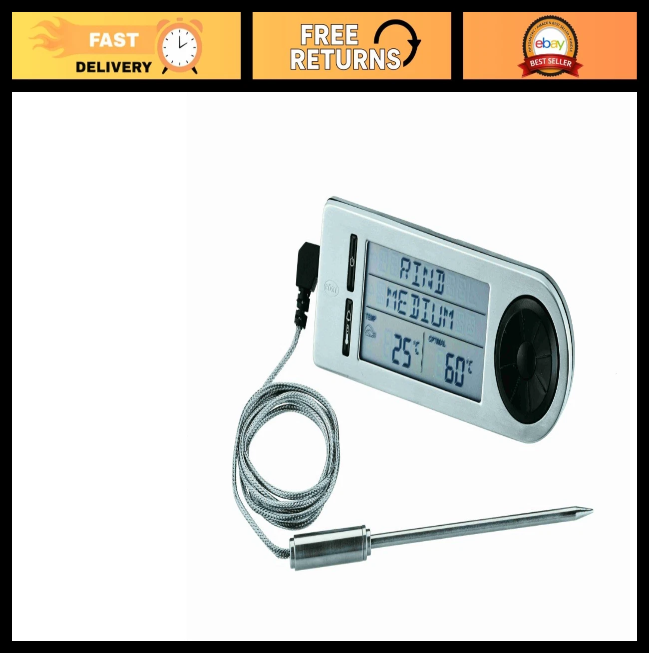 Stainless Steel Digital Oven & Meat Thermometer - Accurate Cooking Tool 25086