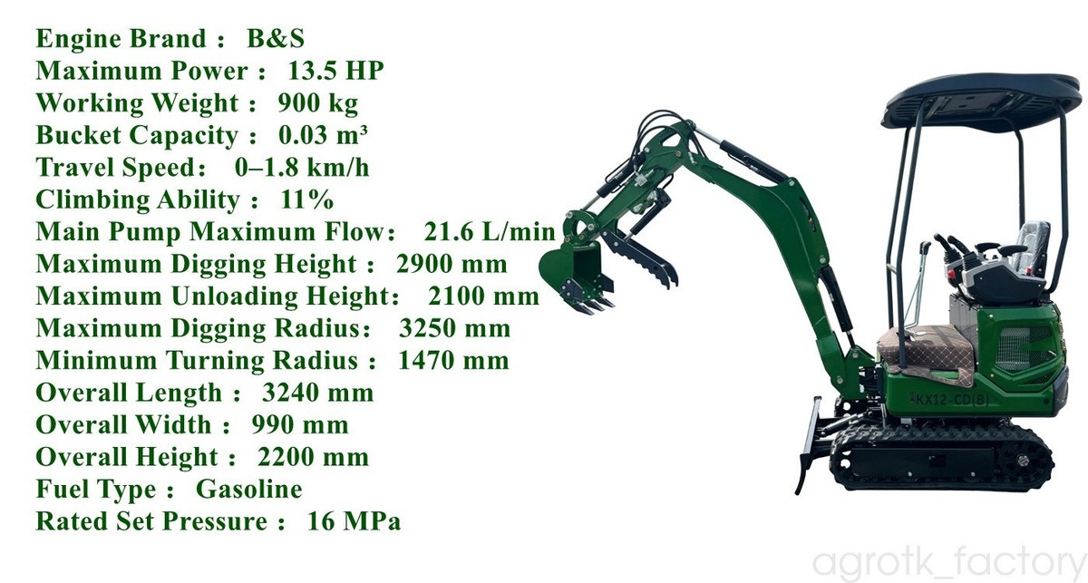 AGT Mini Excavator 2025 13.5 HP 1-Ton Digger B&S Gas Engine EPA
