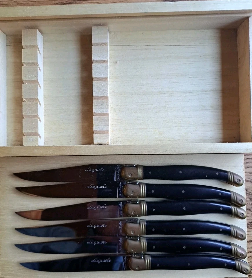 Cuchillos para carne Dubost Laguiole de colección 6 piezas Francia negro y latón aspecto clásico Foto 4 de 4