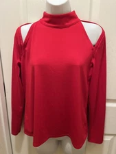 INC International Concepts Shirt Womens XL Red Mock Neck Cold Shoulder Top