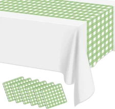 6 Pack Light Green Gingham Table Runner, Light Green and White Checkered Tablecl