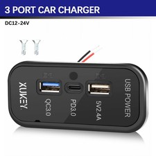 For 12V/24V Boat Car RV USB Outlet Dual USB A Type C Ports Charging Socket Panel