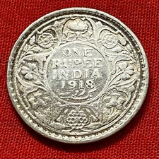 1918 India One Rupee Silver Coin .917 Fine King George V Bombay Mint Nice Cond