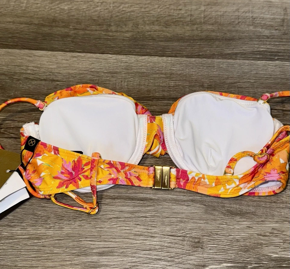 Nuevo con etiquetas Traje de baño ViX S Lowana Beta Multi-Way Bandeau Bikini Top Floral Corbata Frontal Foto 3 de 3