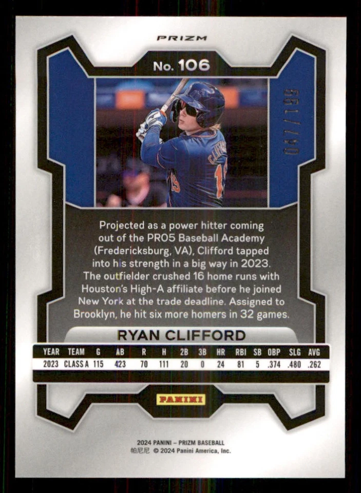 2024 Panini Prizm Prizms Blue #106 Ryan Clifford /199 - Image 2 of 2