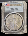 2002 $1 AMERICAN SILVER EAGLE PCGS MS70 FLAG FIRST STRIKE LABEL Coin ASE Graded