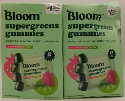 2PK Bloom Supergreens Gummies Strawberry Kiwi 12pks EACH Exp: 1/27+ New & Sealed