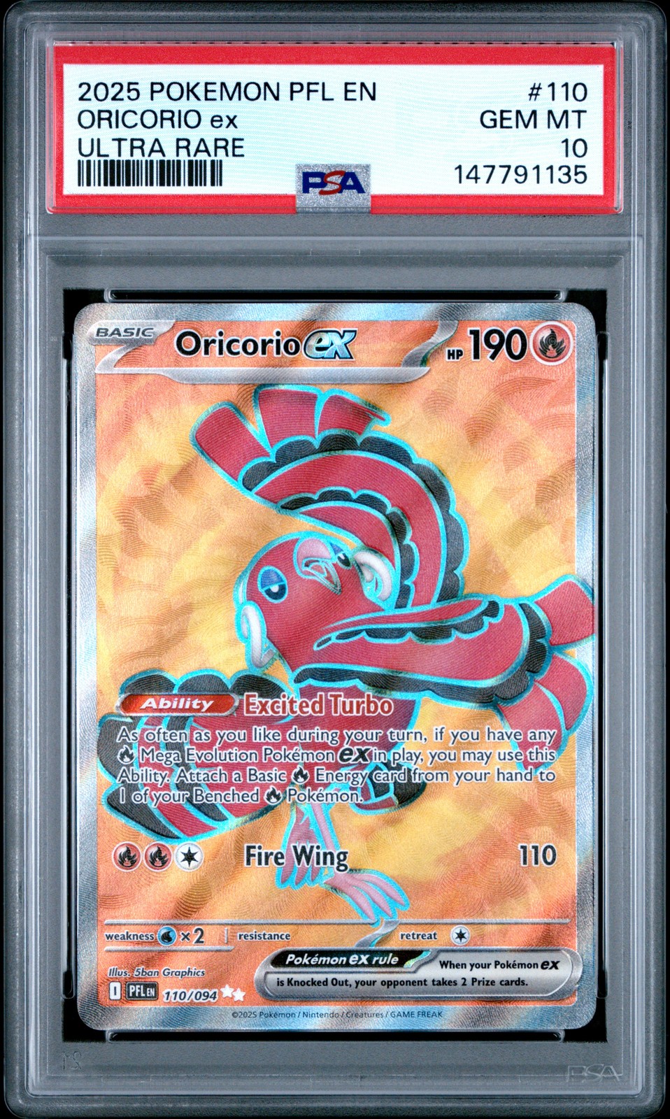 2025 POKEMON PFL EN-PHANTASMAL FLAMES ULTRA RARE #110 ORICORIO EX PSA 10