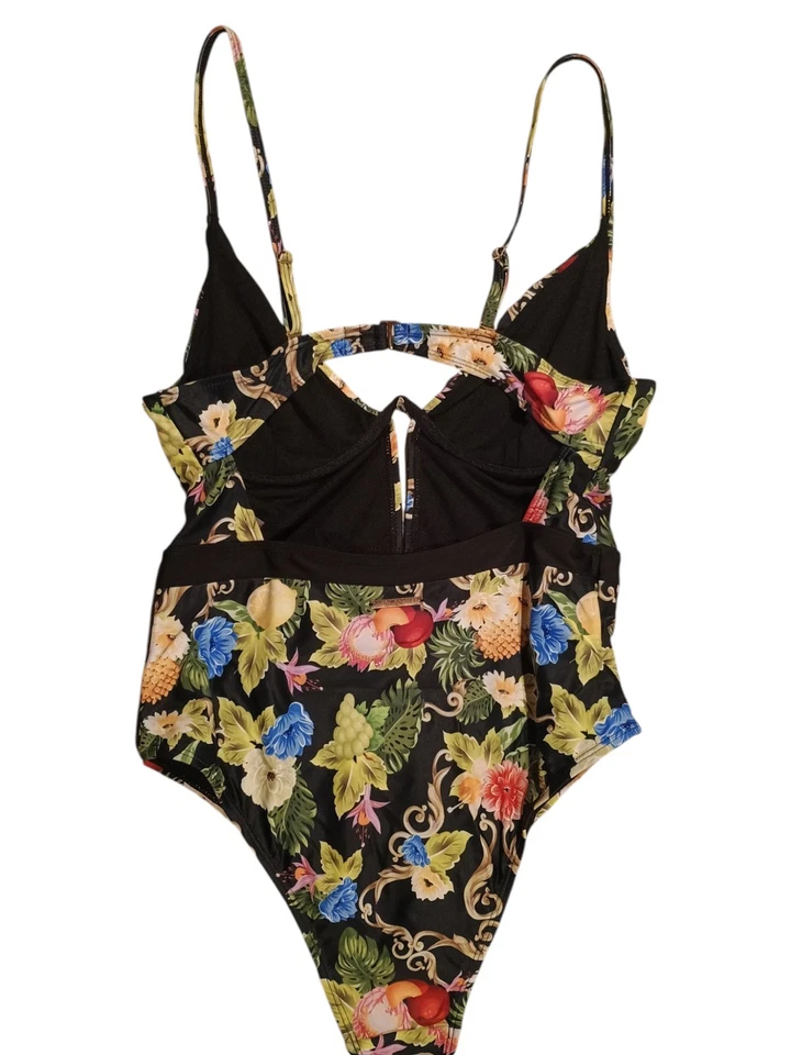 Traje de baño de verano Juicy Couture negro floral de una pieza talla grande precio de venta sugerido por el fabricante 98 USD nuevo sin etiquetas Foto 4 de 4