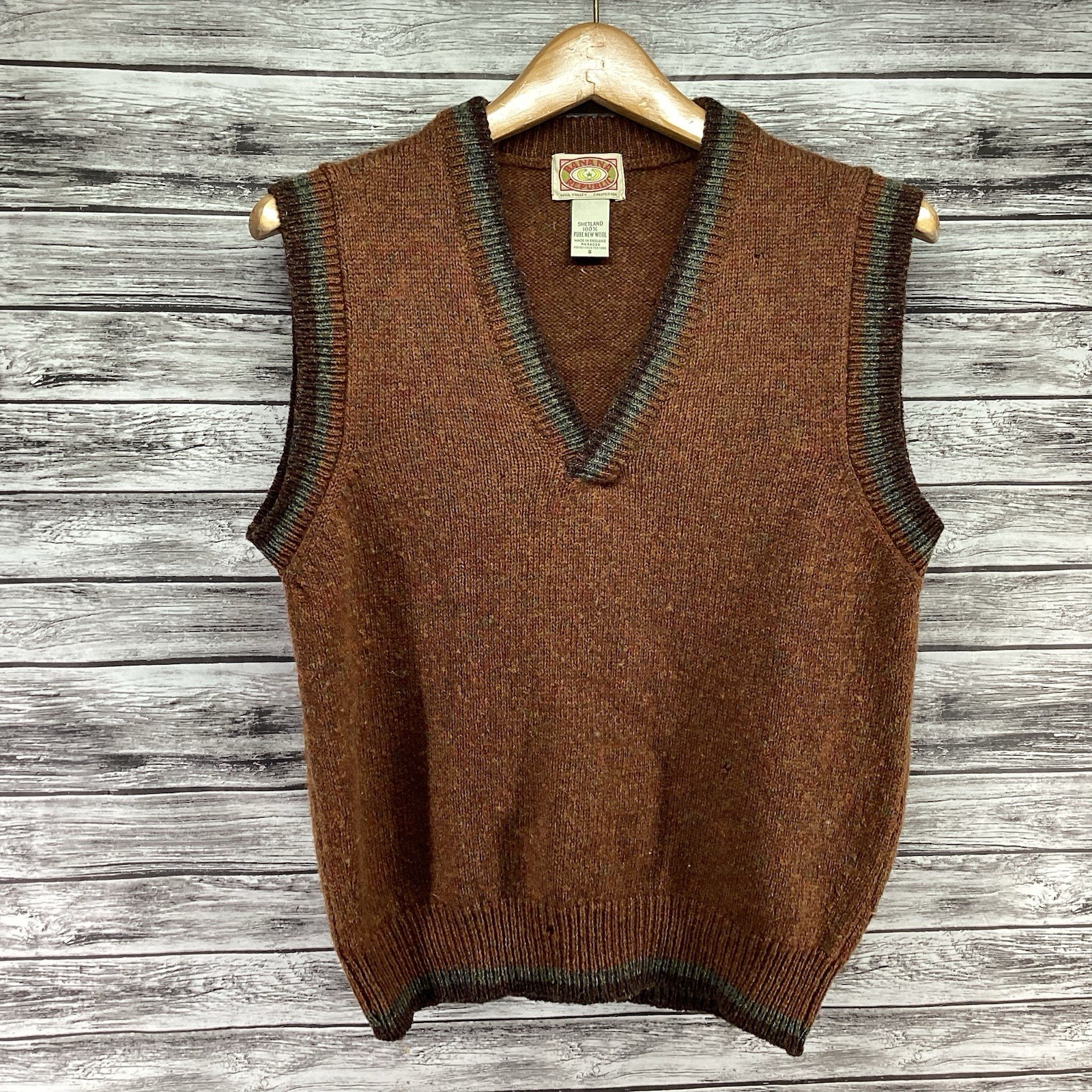 Vintage Banana Republic Sweater Vest Mens Small Brown Shetland Wool England 80s