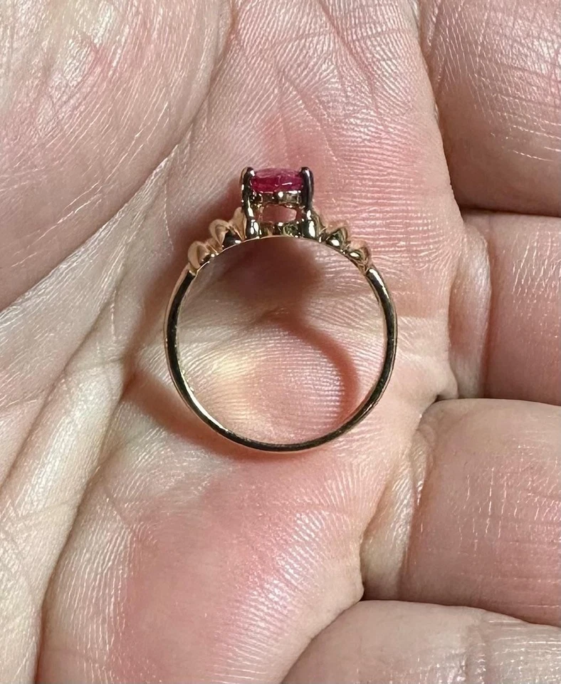 Sterling Silver 925 UTC Ring Gold Tone Size 7 Marquise Ruby Diamond Bypass - Image 4 of 4