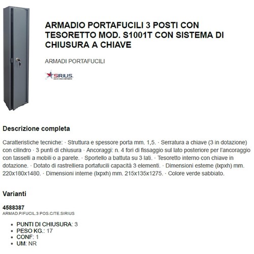Stark Armadio portafucili 3 posti Fuciliera porta fucili con tesoretto interno - Foto 3 di 4