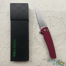 Pro-Tech Malibu Textured Red Alum MagnaCut Rev. Tanto 5405 LTD-Red Pearl Button