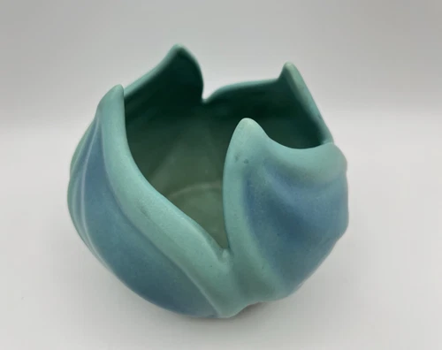 Van Briggle Pottery Lotus Leaf Tulip Bowl Planter 6” Blue Turquoise Matte Glaze