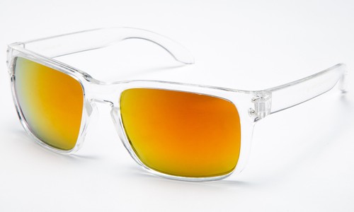 Sunglasses Clear See Through Transparents Frame Orange Yellow Flash Mirror Lens - Picture 6 of 6